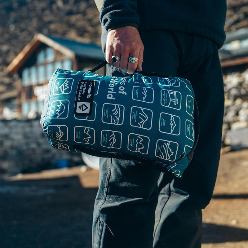 Graphene Puffer Blanket: Peaks of the World Teal Ocean