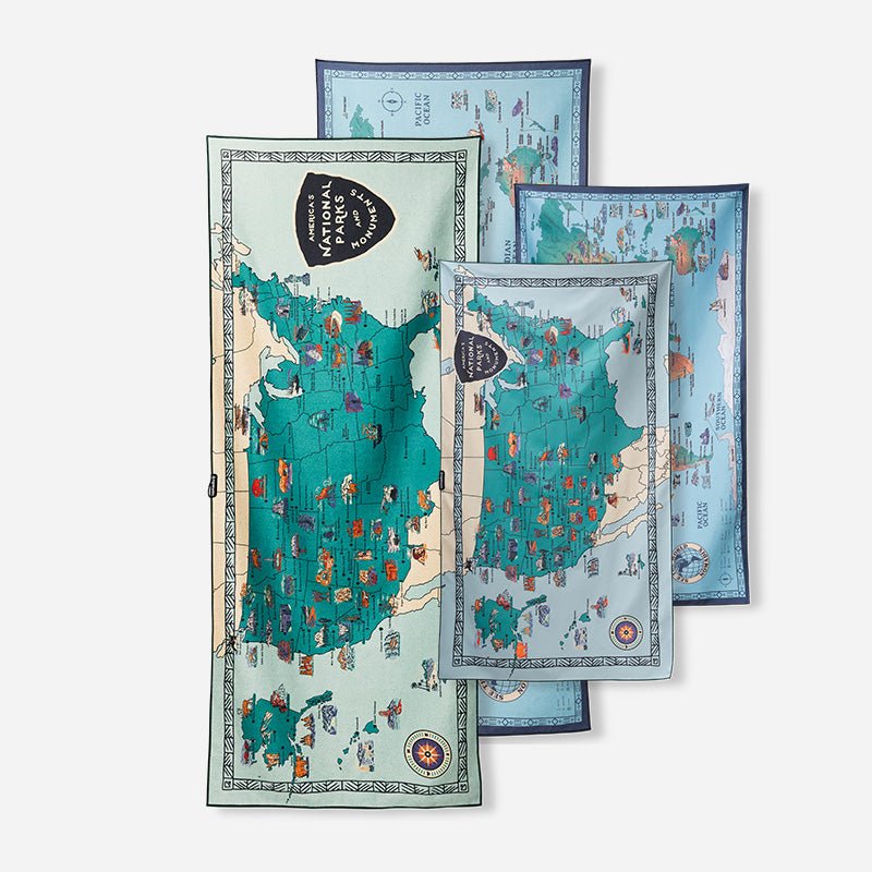 4 - Pack National Parks & World Map Original & Ultralight Towel Bundle - Nomadix