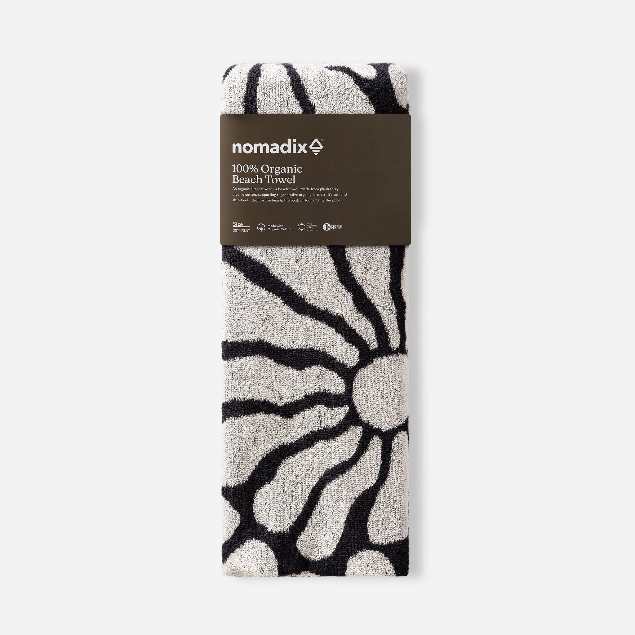 Organic Cotton Beach Towel: Lazy Daisy Black