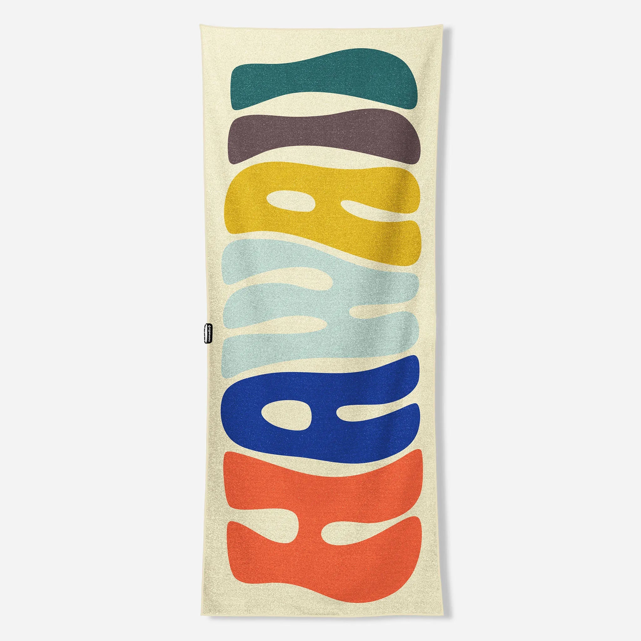 Front view of Original Towel: Hawaii Multi showcasing a colorful abstract wave pattern with a light background