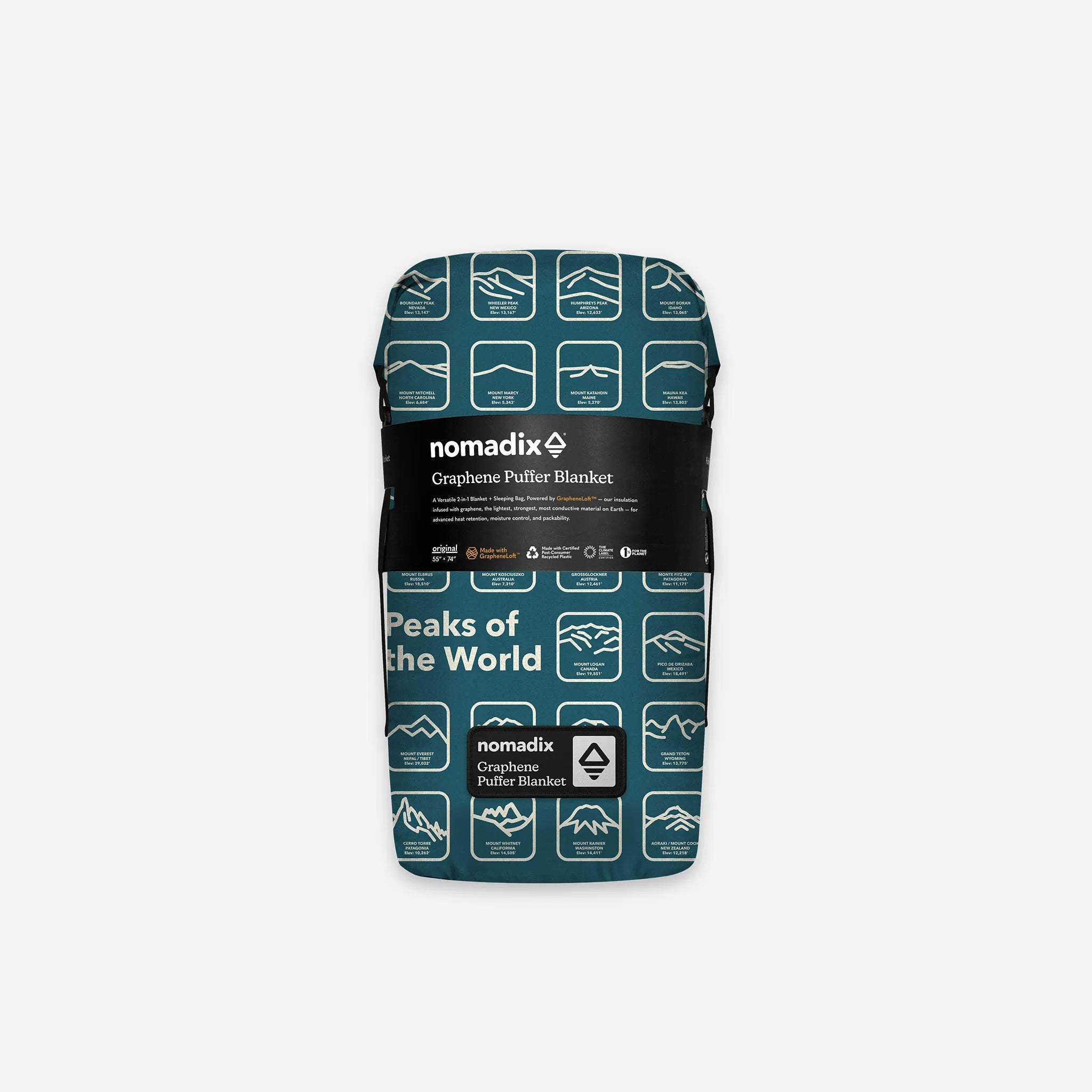 Graphene Puffer Blanket: Peaks of the World Teal Ocean