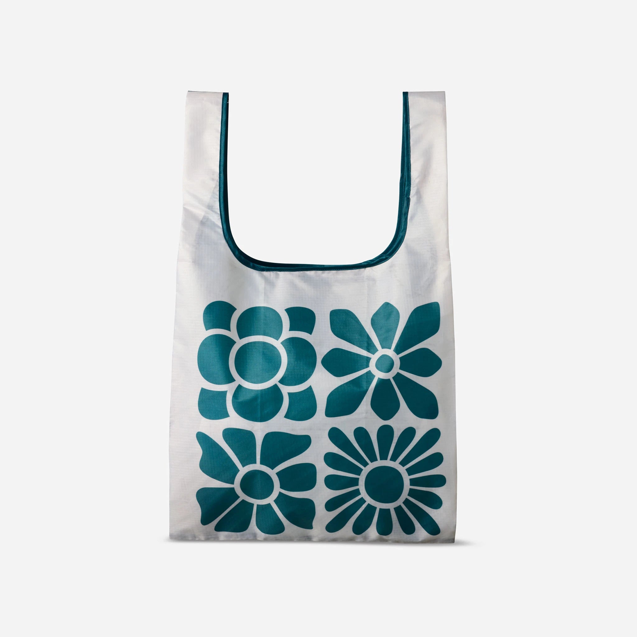 Pocket Tote: Big Flowers Teal Ocean