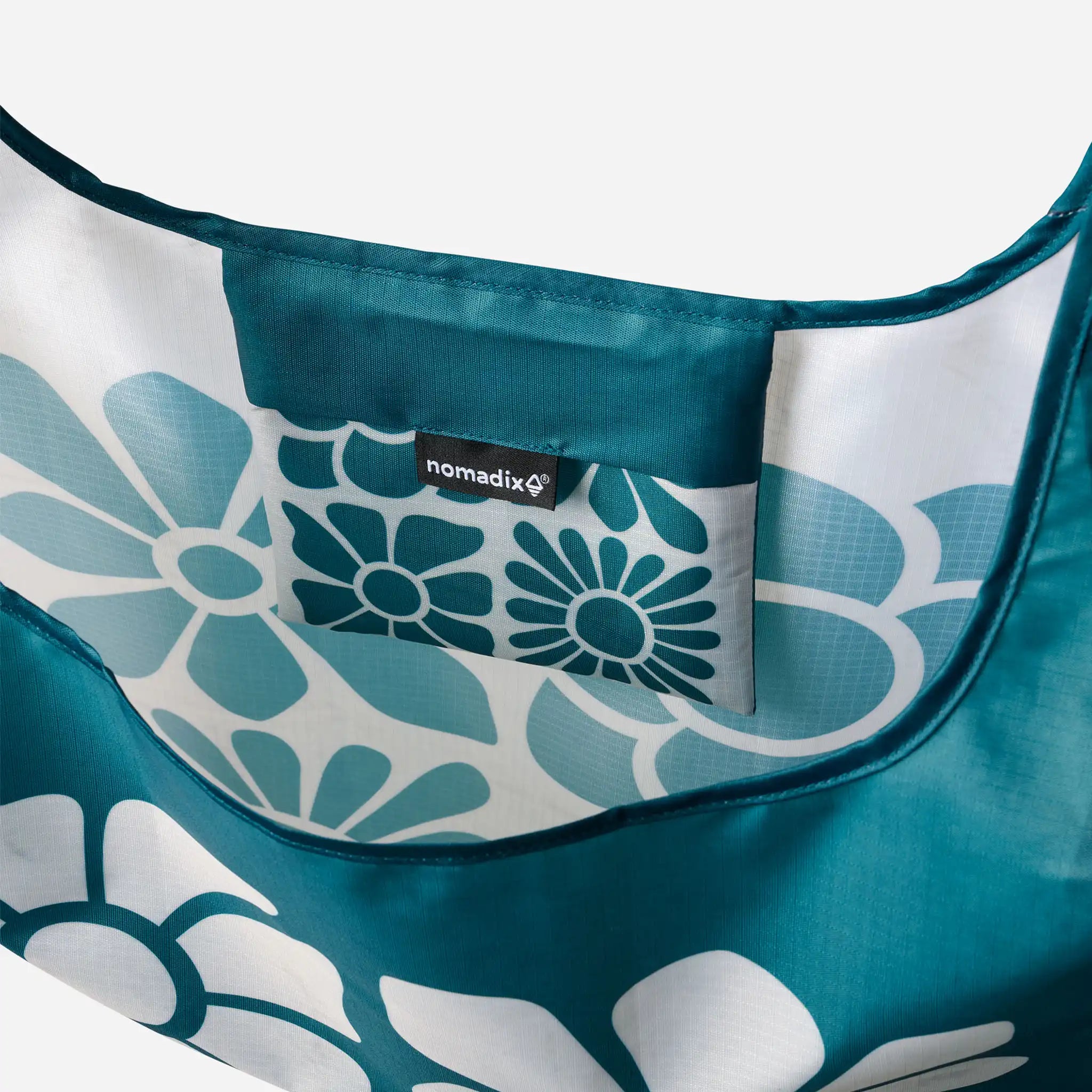 Pocket Tote: Big Flowers Teal Ocean