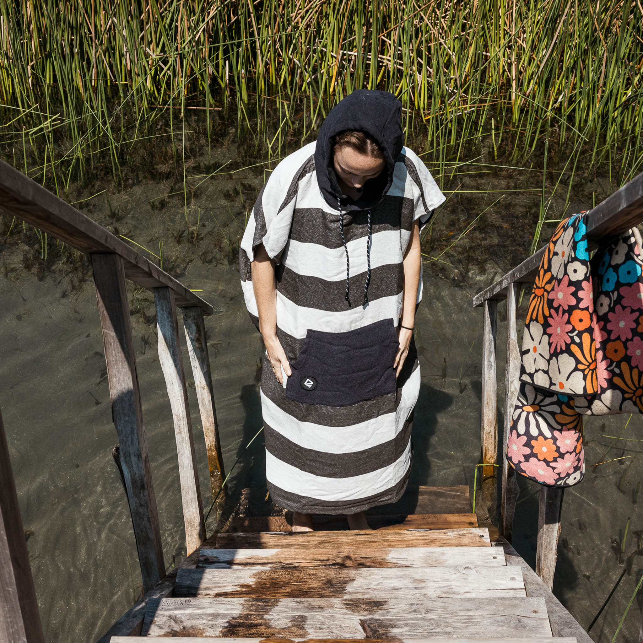 Changing Poncho: Stripes Noll Black - Nomadix