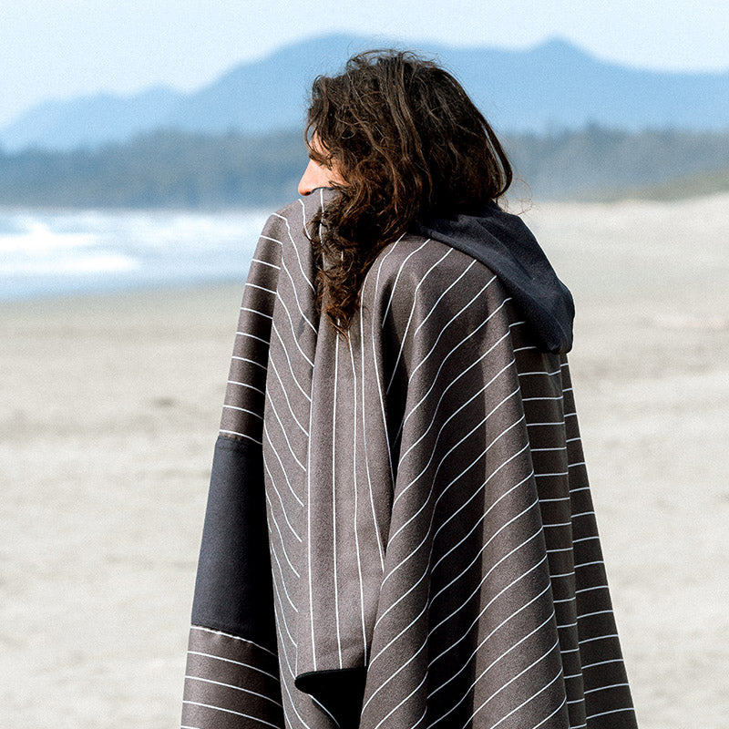 Pinner Black Striped Poncho Towel Black White Hooded Poncho Nomadix
